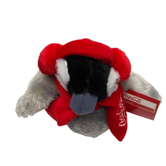 NEW Coca Cola Penguin w/ Coke Red Scarf Ear Muff Plush Stuffed Bean Bag 2015 NOS - Picture 10 of 13